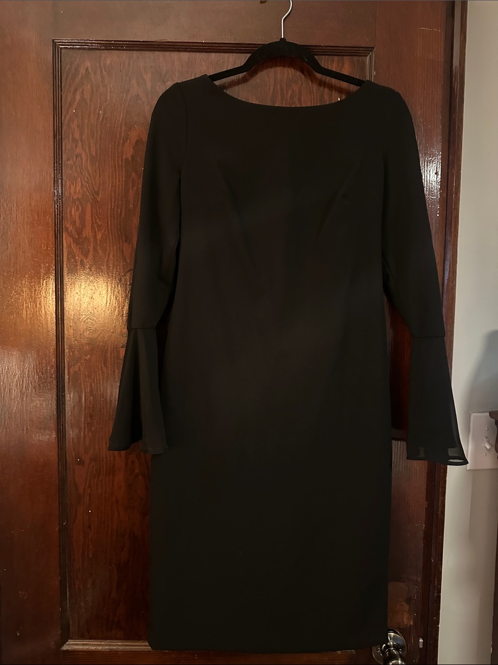 Calvin Klein Black Long Sleeve Sheath Dress with Fluted Cuffs